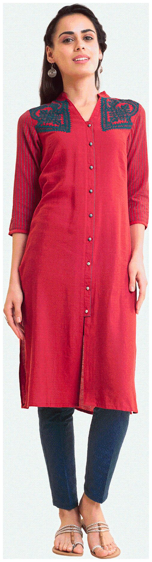 

NAARI Women Red Embroidered Straight Kurti