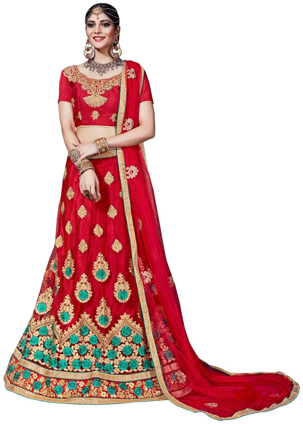 

Red Net Embroidered Designer Lehenga