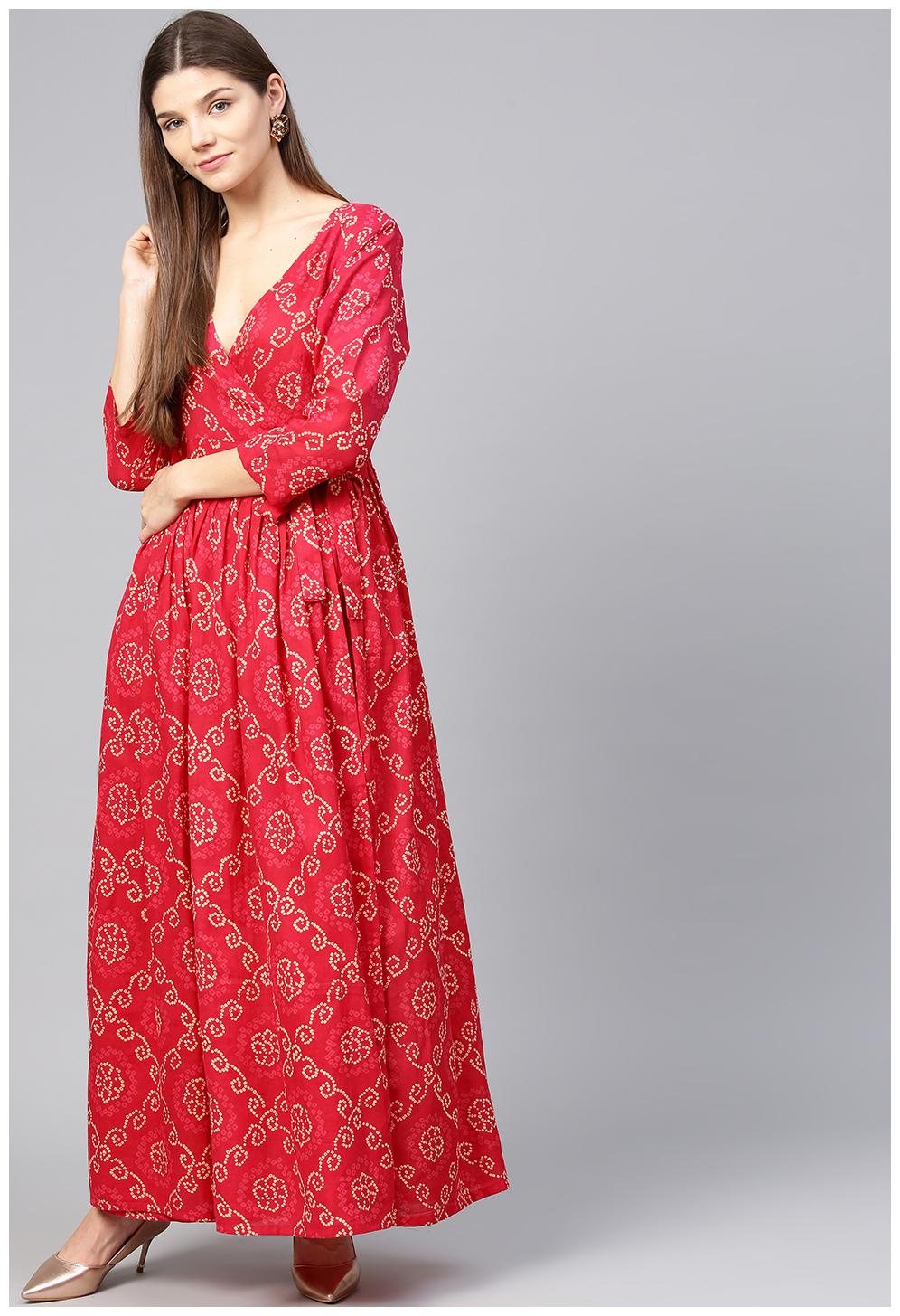 

AASI- HOUSE OF NAYO Red Printed Wrap dress
