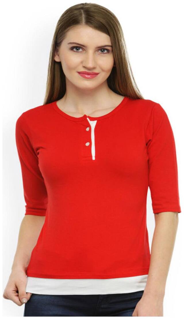 Sundish Women Red Regular fit Round neck Viscose rayon T shirt