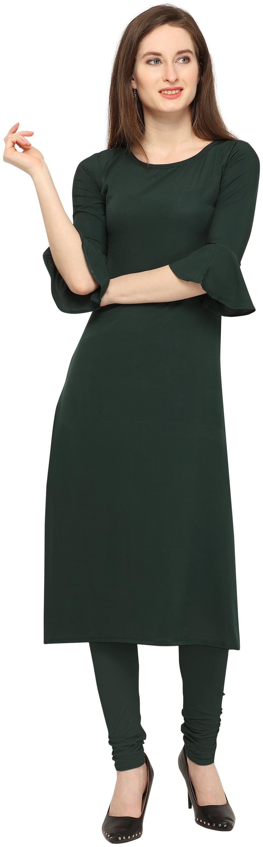 

RED ROSE FASHION Women Green Solid Straight Kurta