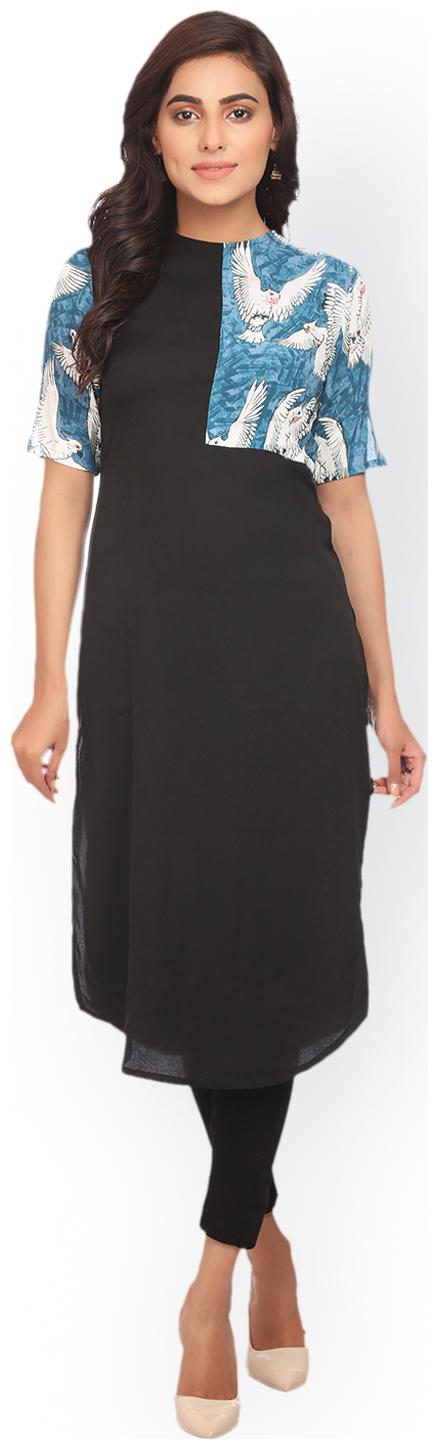 

RED ROSE FASHION Women Black Solid Straight Kurta