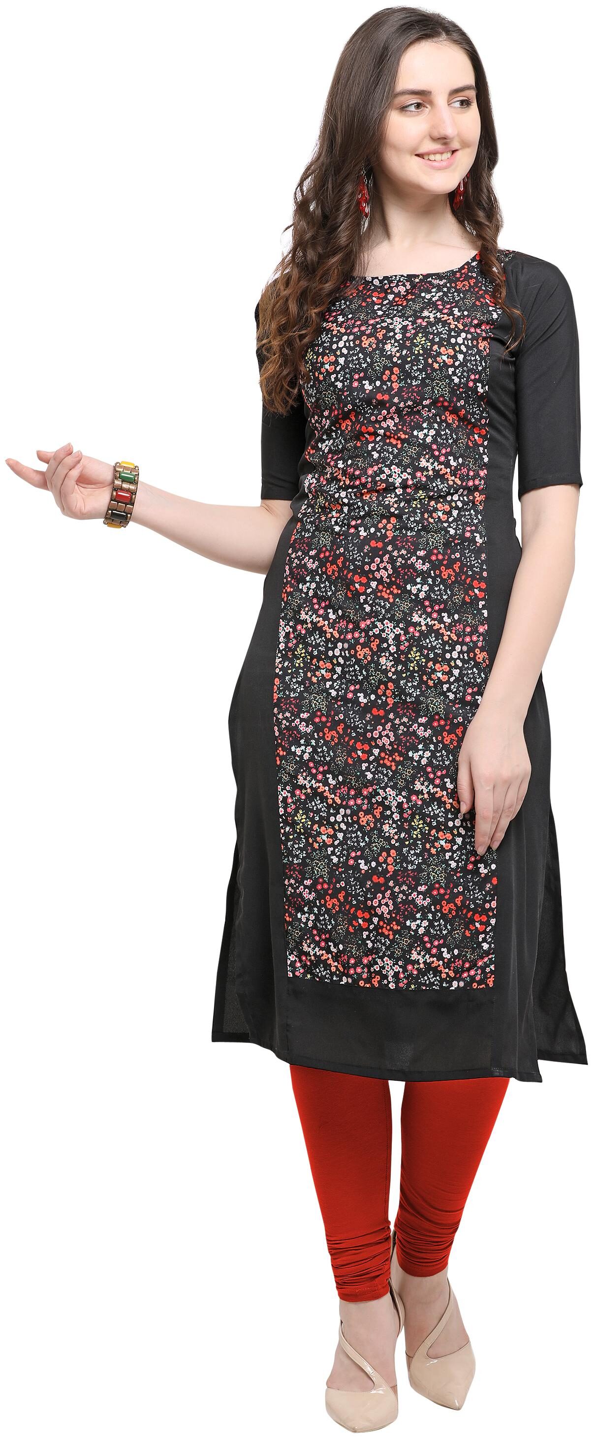 

RED ROSE FASHION Women Black Solid Straight Kurta