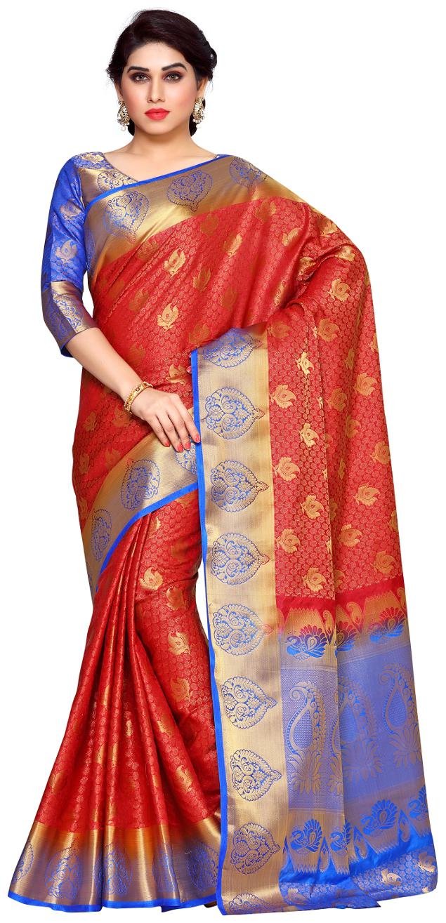 

Mimosa Red Solid Universal Regular Saree With Blouse With blouse