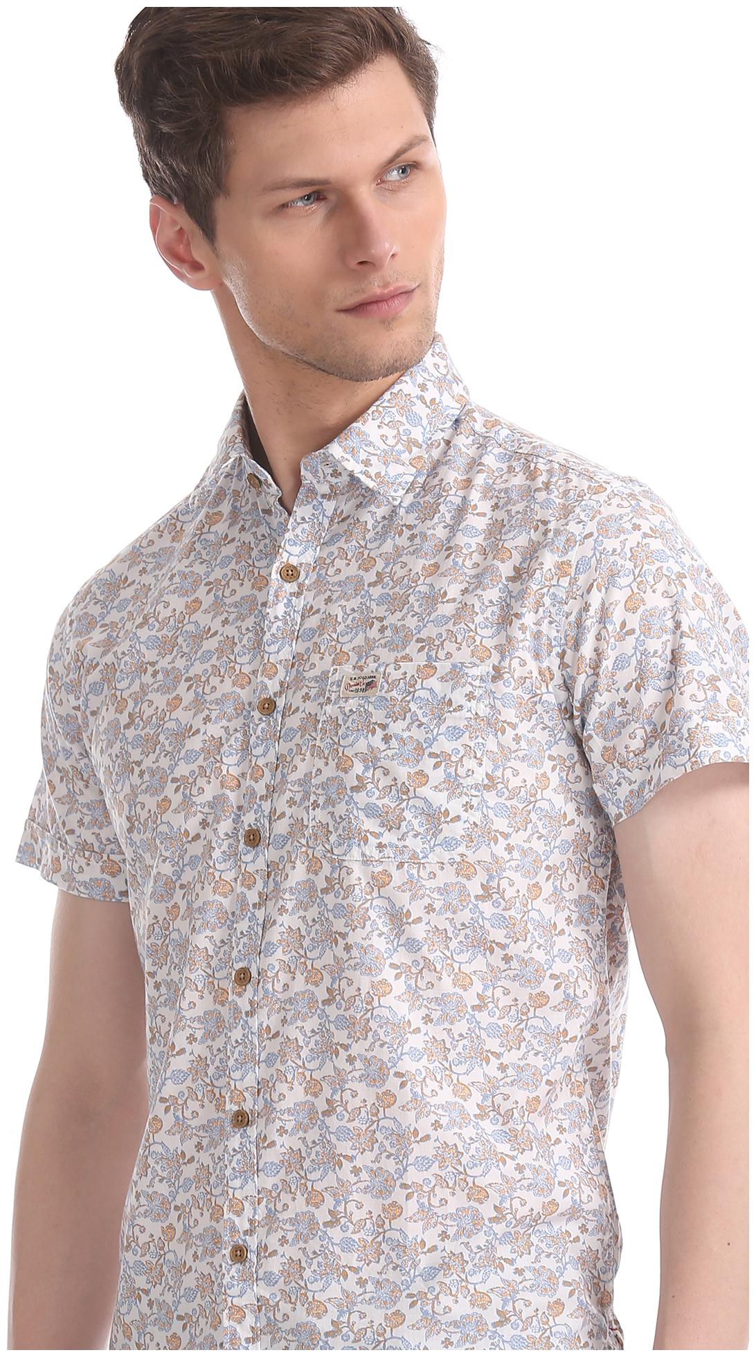

U S Polo Assn Men White Floral Regular Fit Casual Shirt