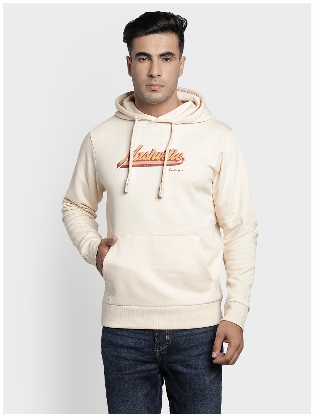 

Red Tape Men Cotton Blend Printed Cream Hoodie