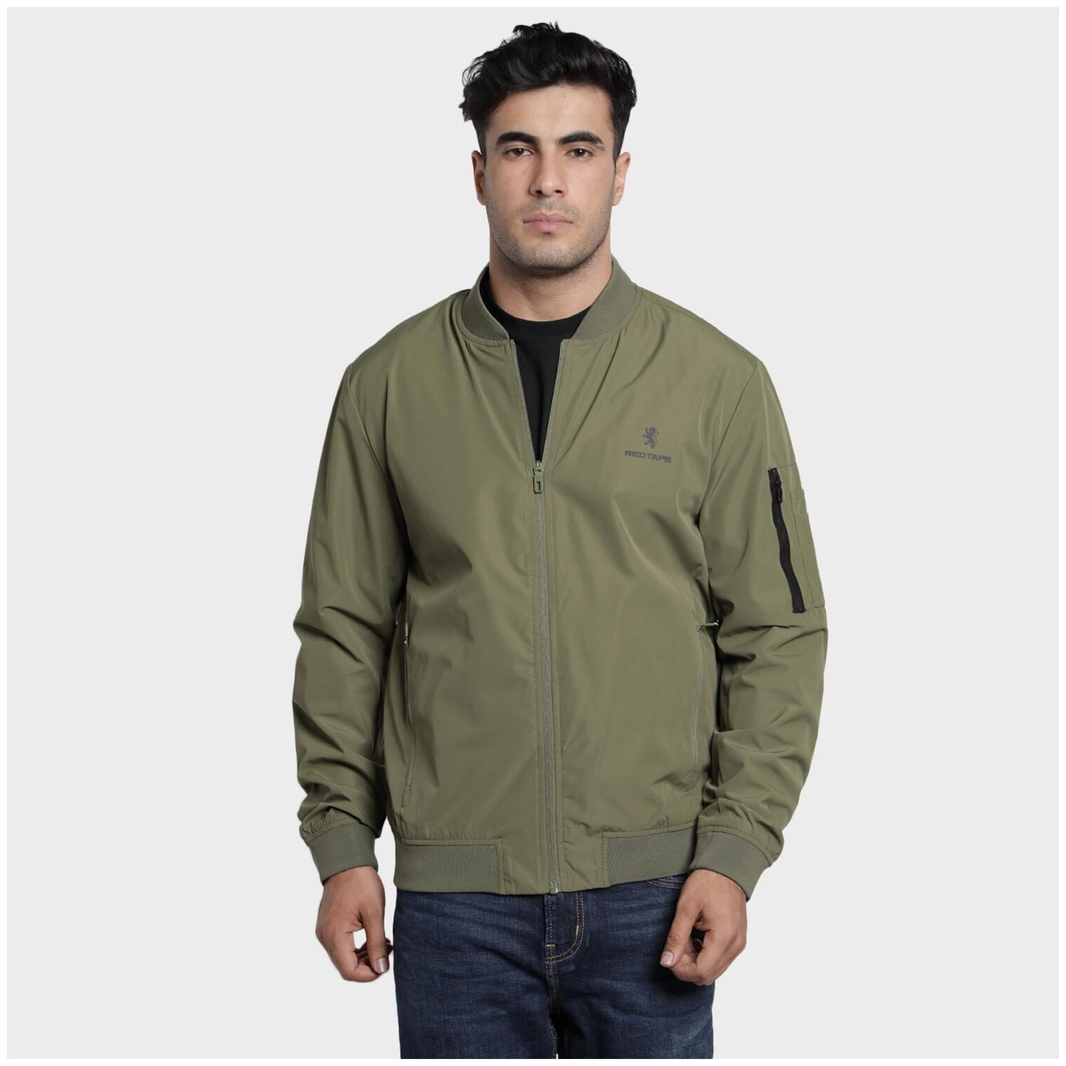 

Red Tape Men Olive Solid Bomber jacket