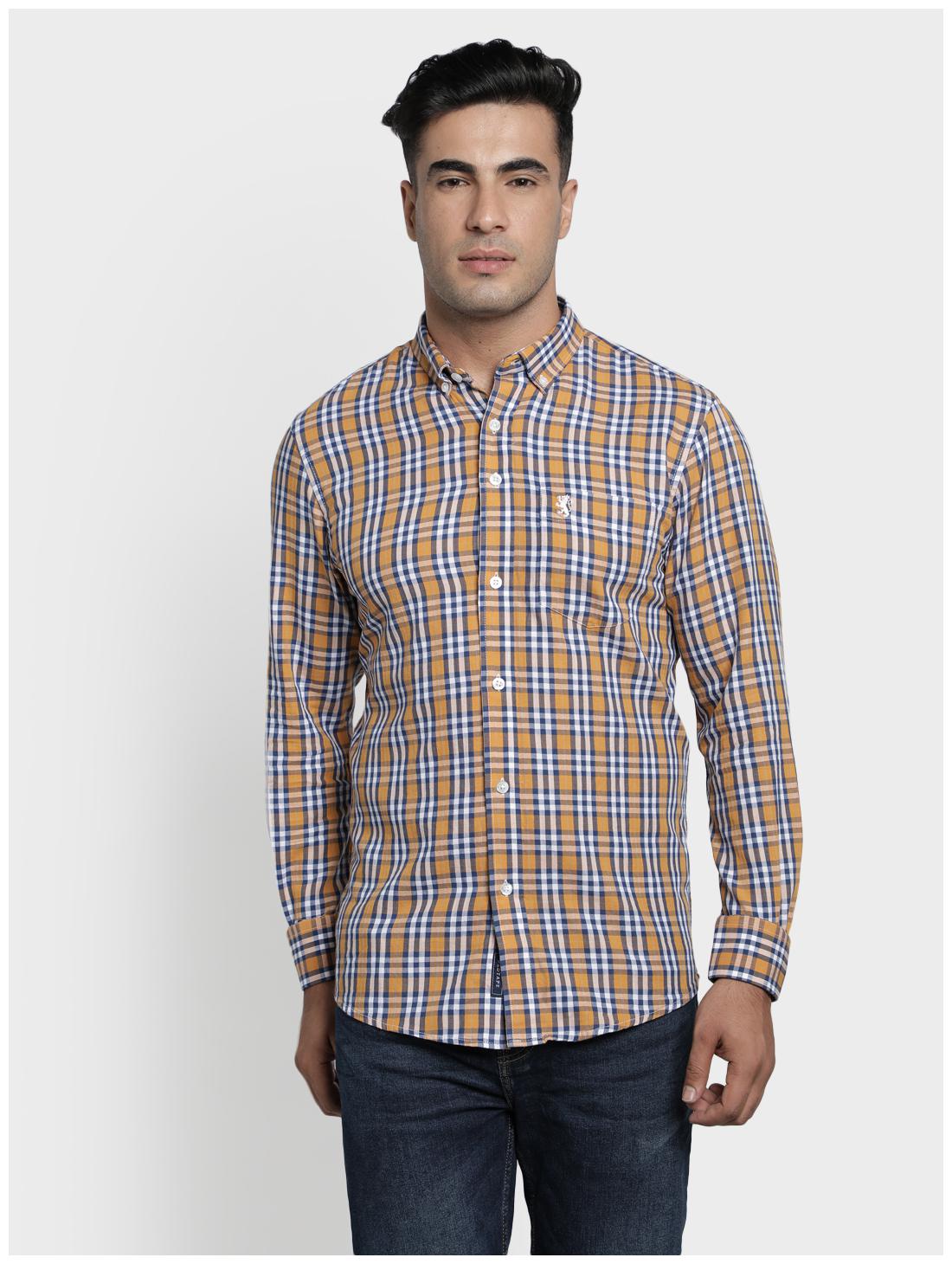 

Red Tape Men Yellow Blue Checked Regular Fit Casual Shirt