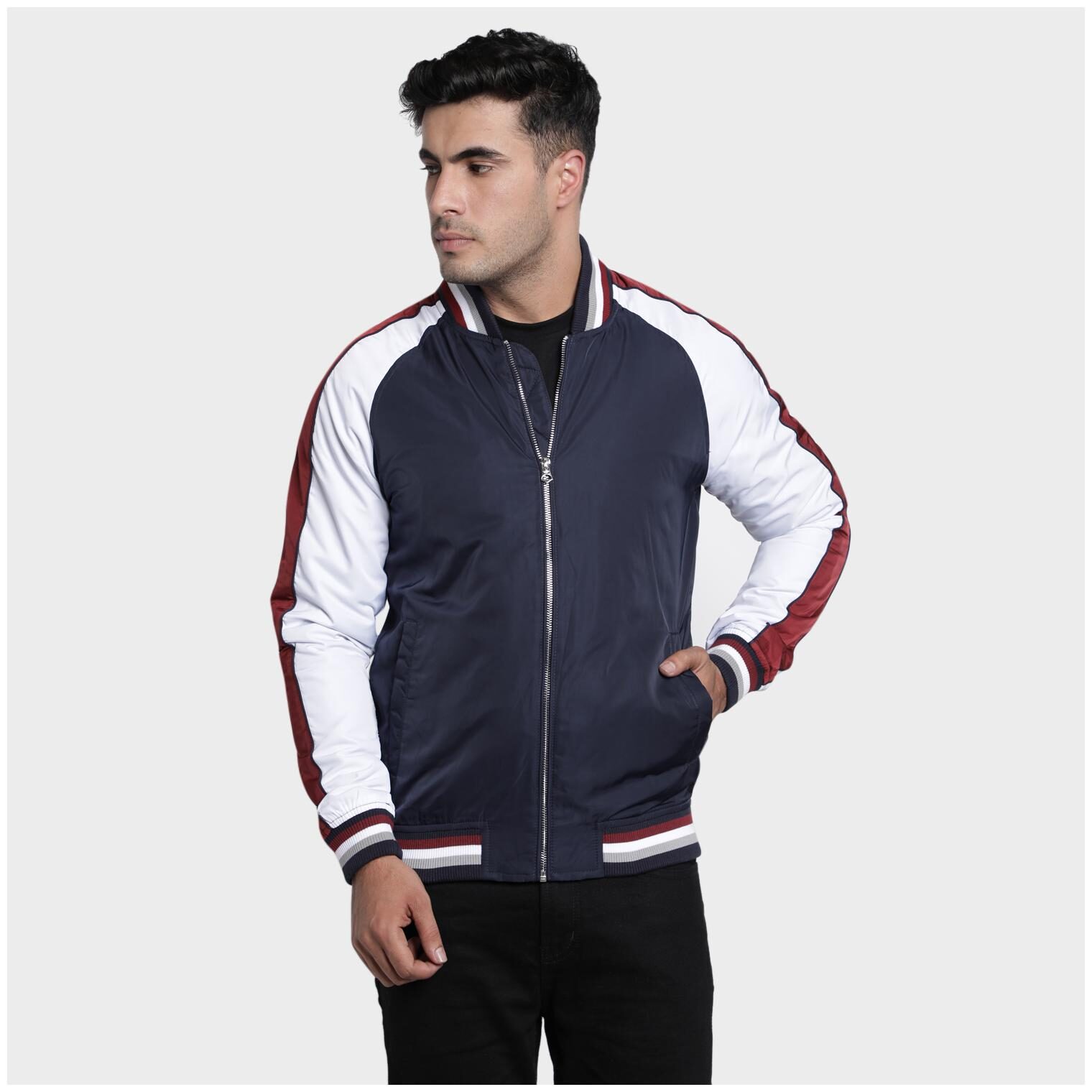 

Red Tape Men Navy blue Solid Bomber jacket