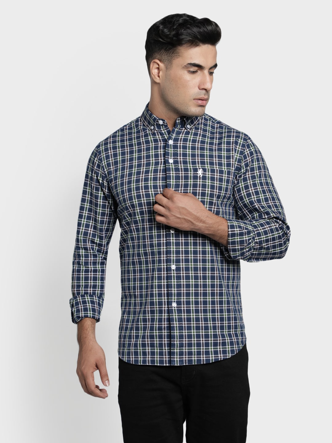 

Red Tape Men Navy Blue Checked Regular Fit Casual Shirt