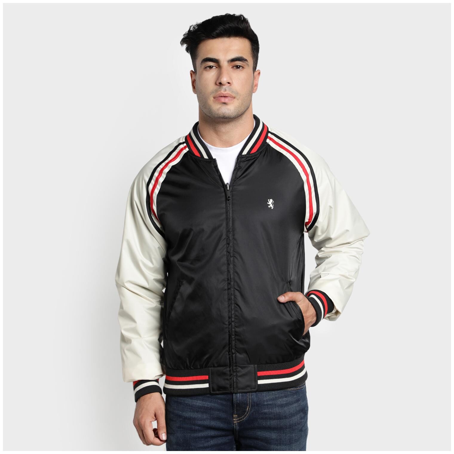 

Red Tape Men Black White Colorblocked Bomber jacket