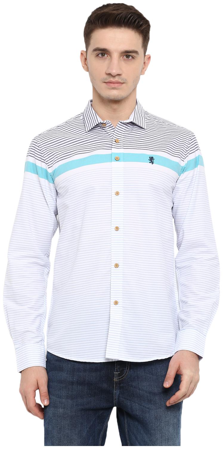 

Red Tape Men White Grey Horizontal Stripes Regular Fit Casual Shirt