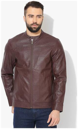 Red Tape Men Brown Solid Leather jacket