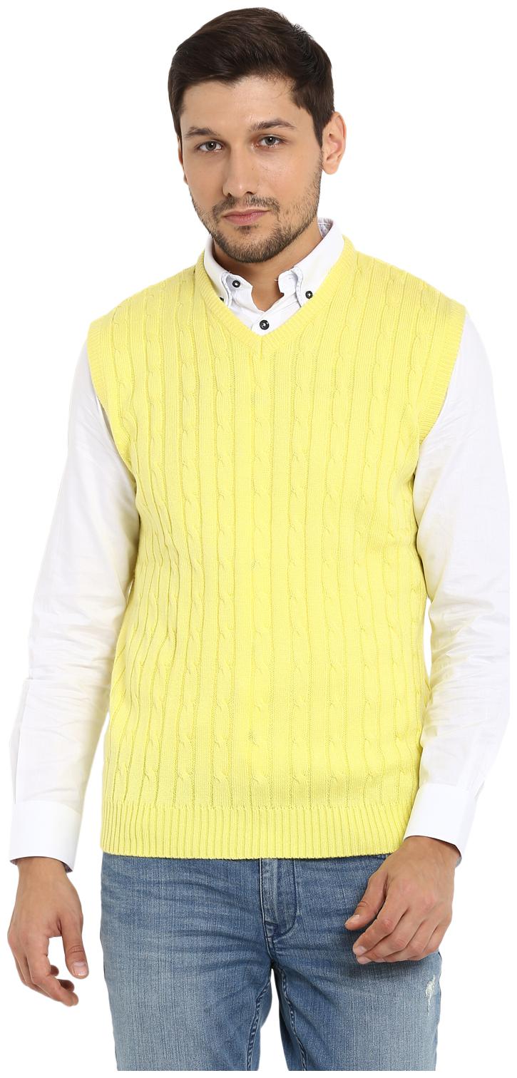 

Red Tape Men Yellow V neck Front-open sweater