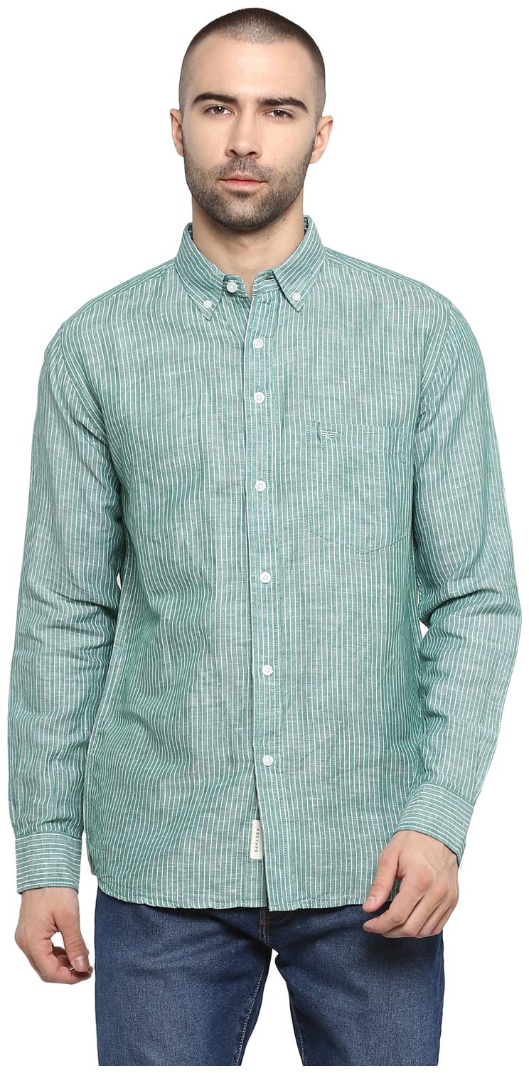

Red Tape Men Green Vertical Stripes Regular Fit Casual Shirt