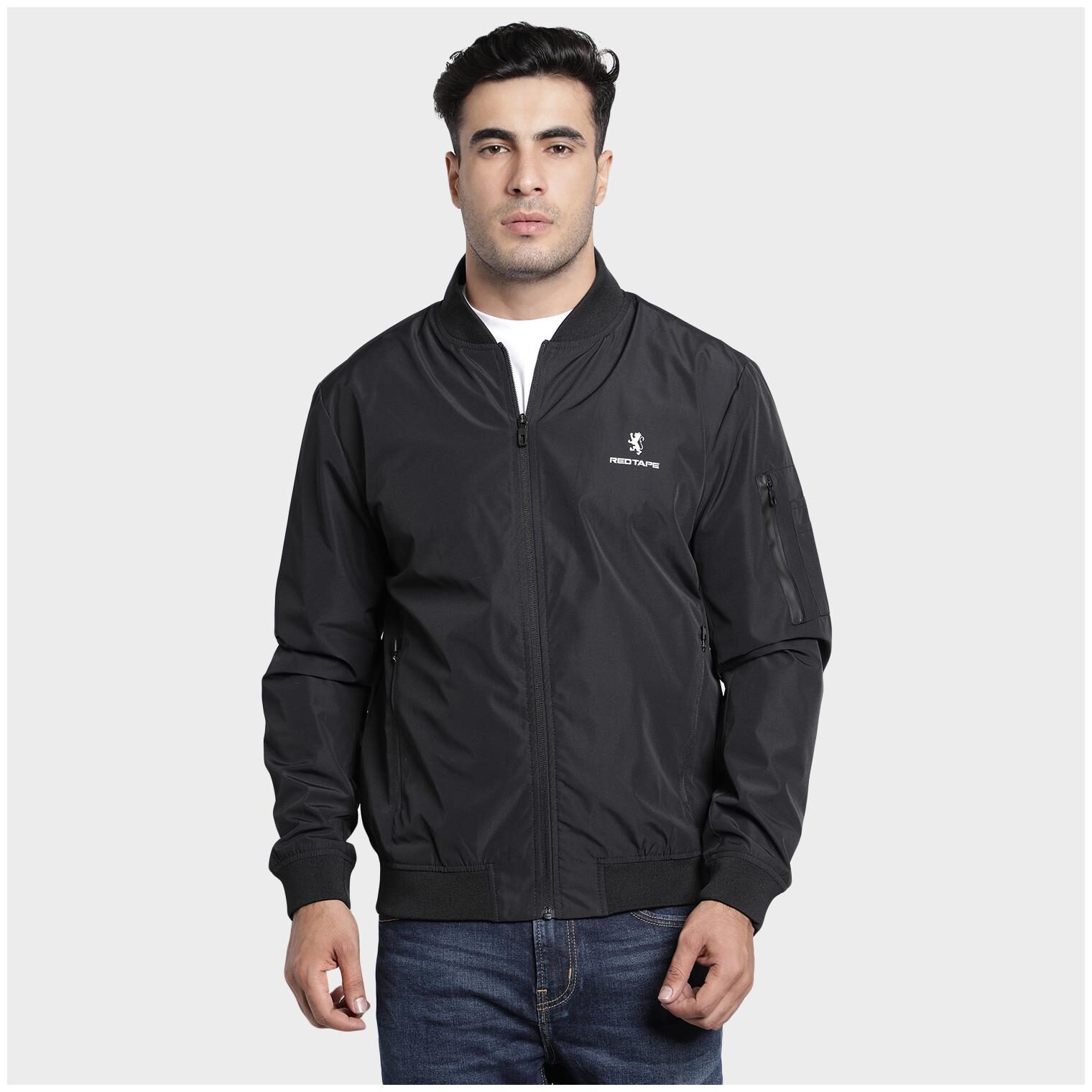 

Red Tape Men Black Solid Bomber jacket
