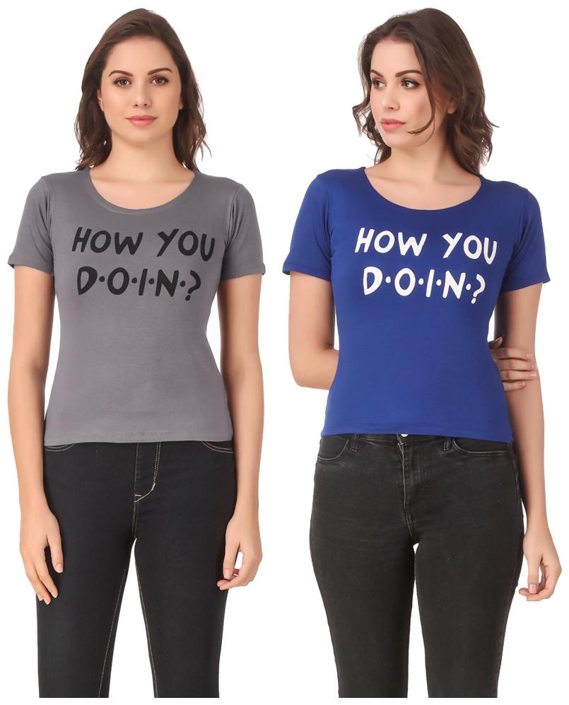 

Red Vee Casual Wear for women T-shirt Grey and Blue