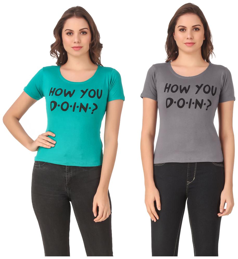 

Red Vee Casual Wear for women T-shirt Turquoise and Grey