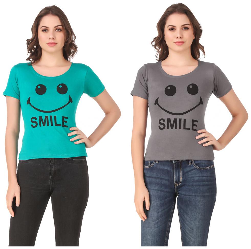 

Red Vee Casual Wear for women T-shirt Turquoise and Grey