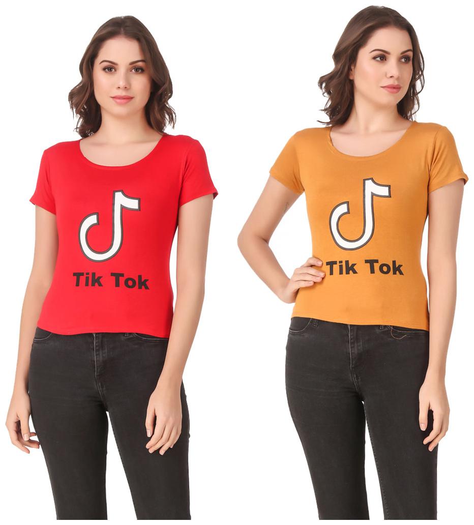 

Red Vee Casual Wear for women T-shirt Red and Yellow