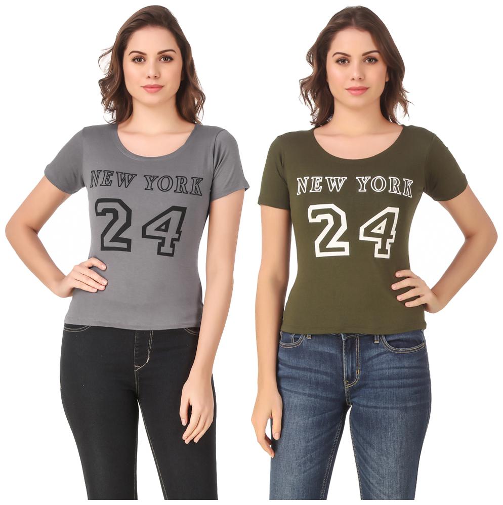 

Red Vee Casual Wear for women T-shirt Grey and Green