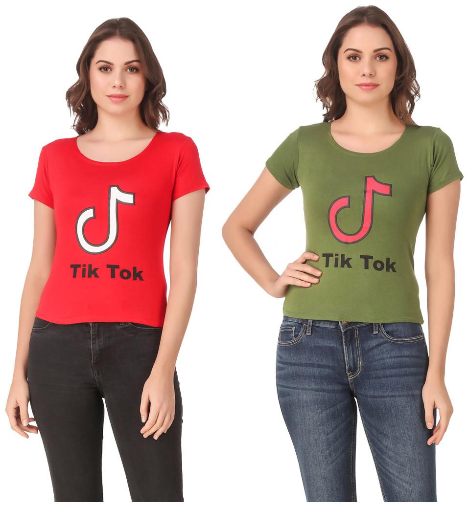 

Red Vee Casual Wear for women T-shirt Red and Green