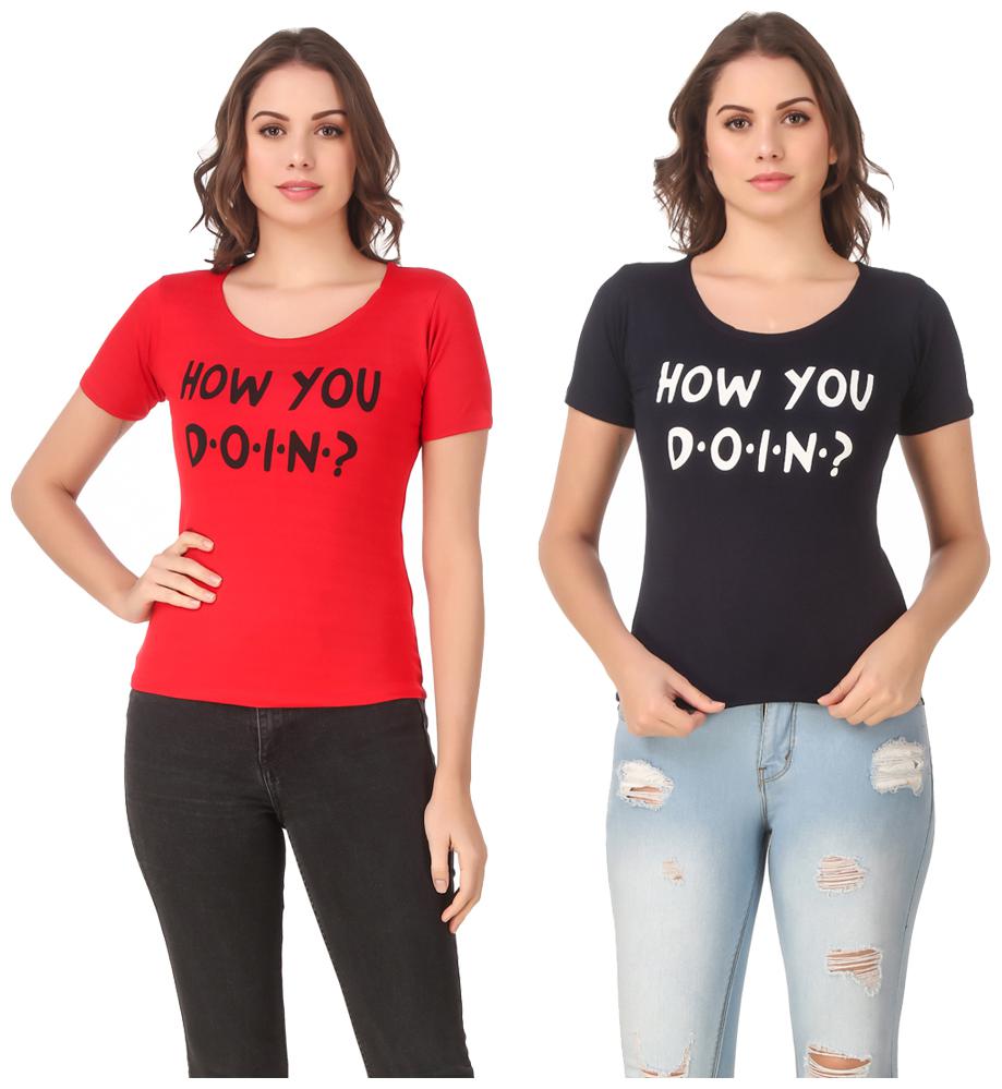 

Red Vee Casual Wear for women T-shirt Red and Blue