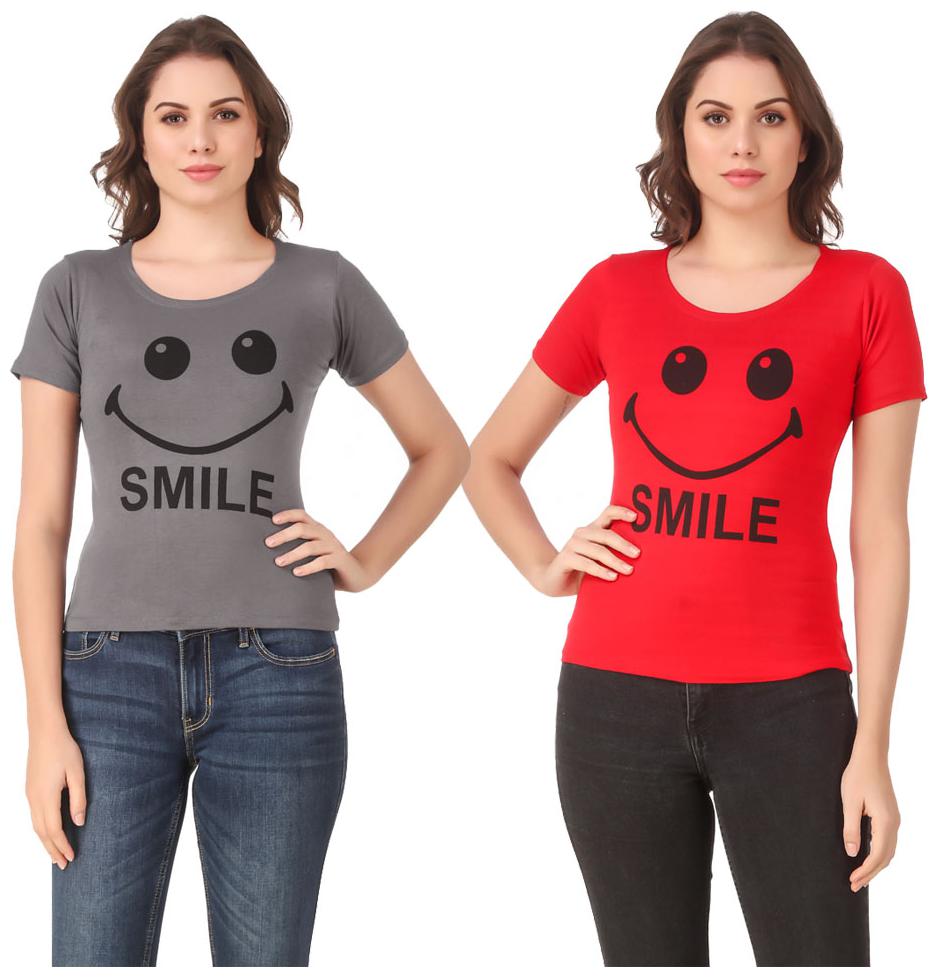 

Red Vee Casual Wear for women T-shirt Grey and Red
