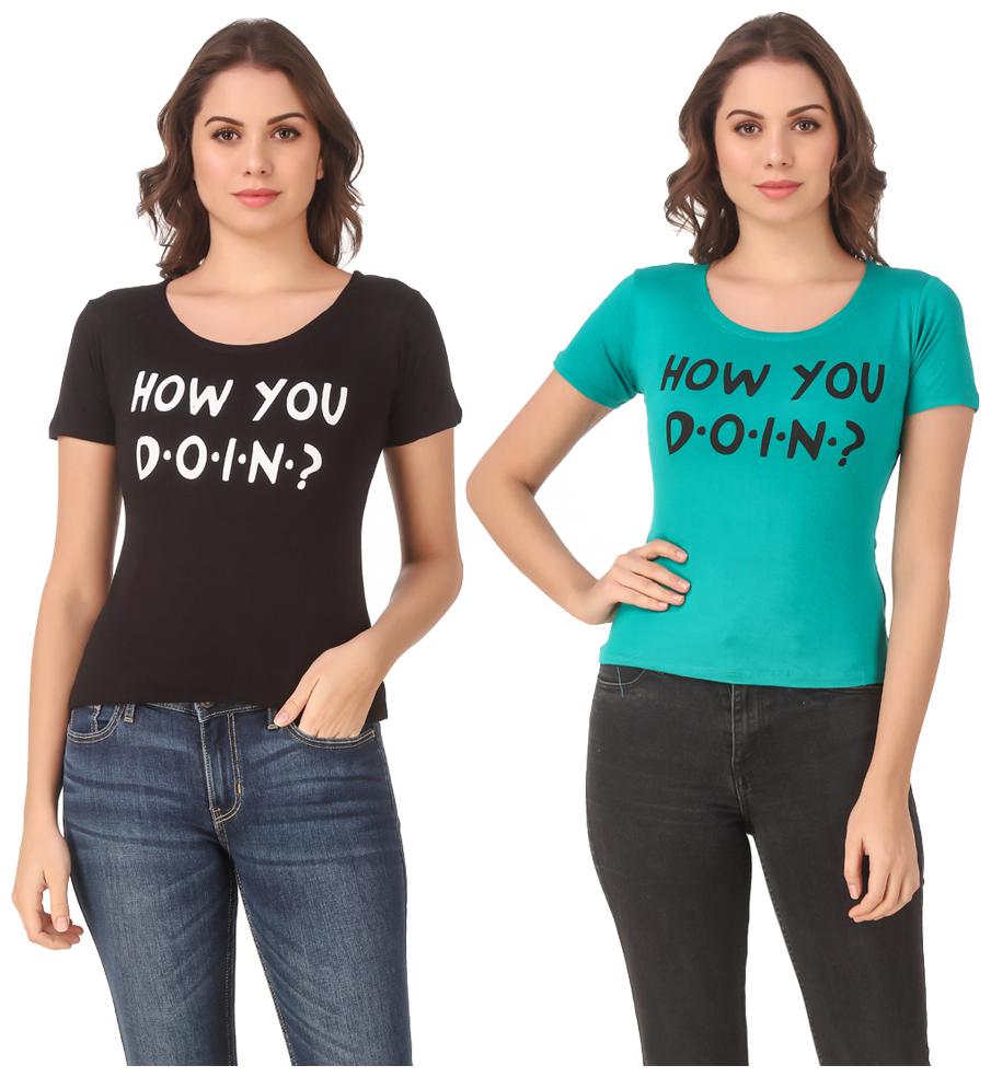 

Red Vee Casual Wear for women T-shirt Black and Turquoise