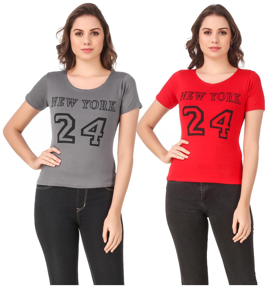 

Red Vee Casual Wear for women T-shirt Grey and Red