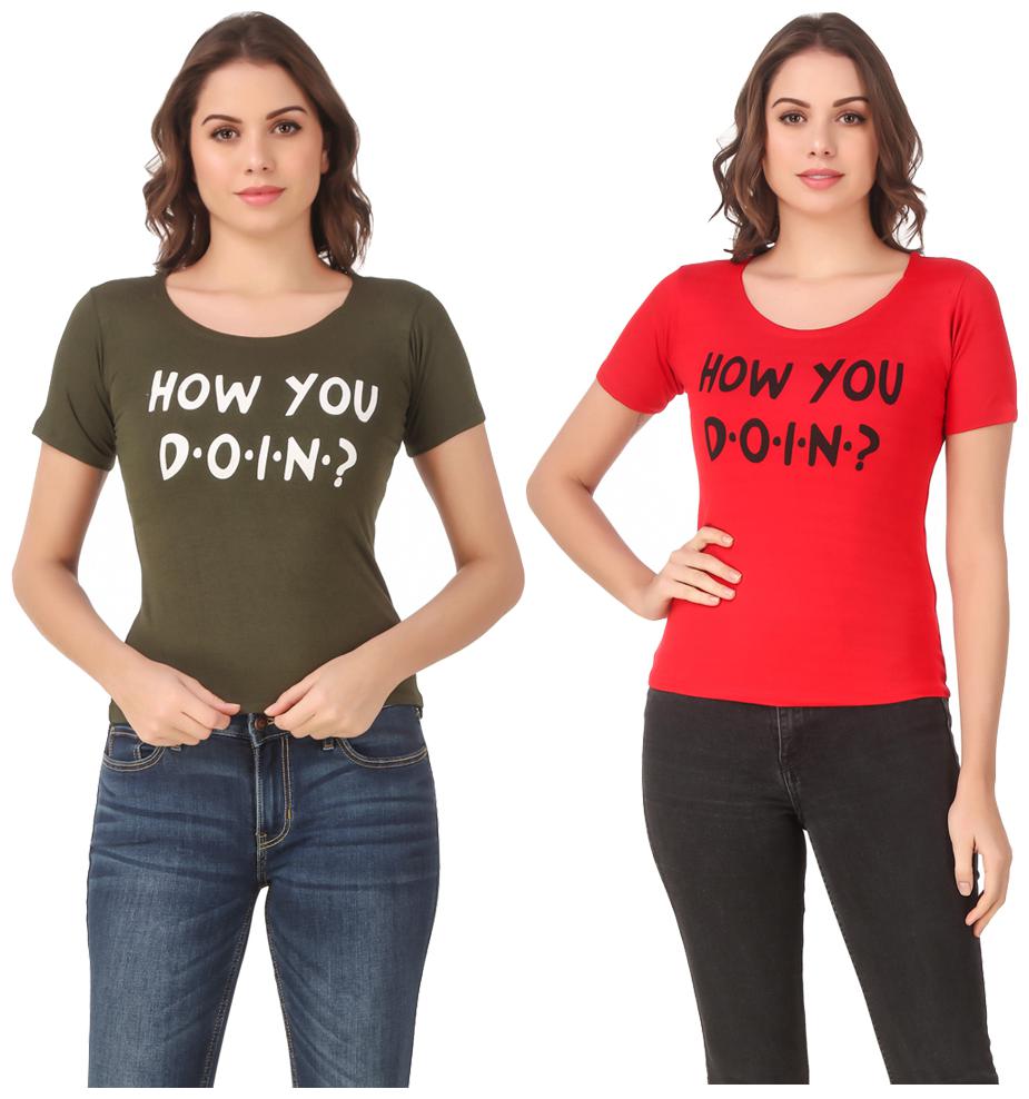 

Red Vee Casual Wear for women T-shirt Green and Red