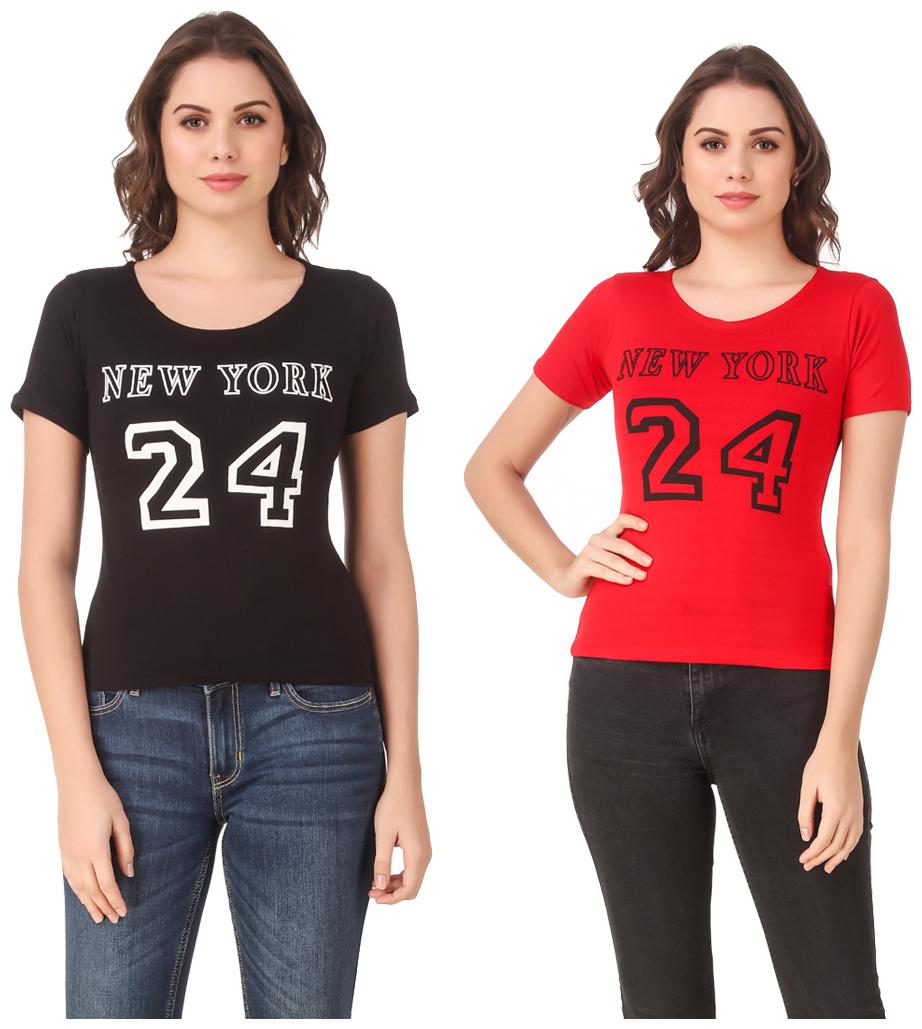 

Red Vee Casual Wear for women T-shirt Black and Red