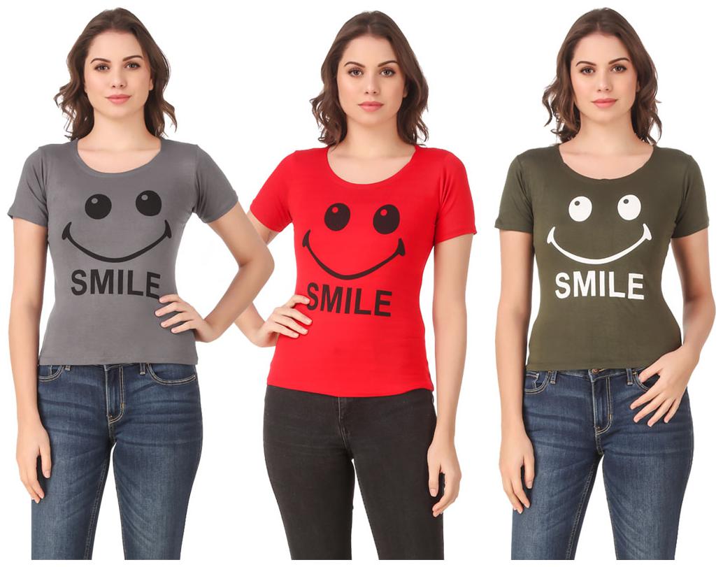 

Red Vee Lycra Printed Half Sleeves Multi Color T-Shirt for Women