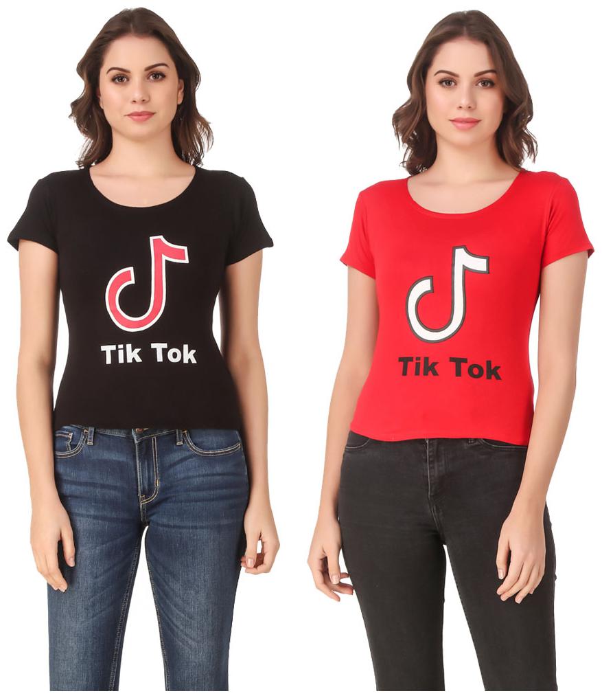 

Red Vee Lycra Printed Half Sleeves Black Red Color T-Shirt for Women