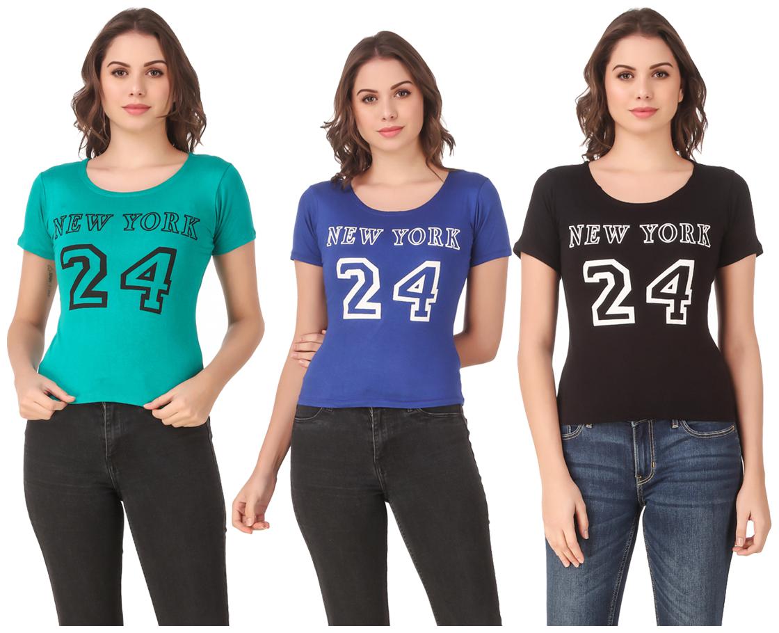 

Red Vee Lycra Printed Half Sleeves Multi Color T-Shirt for Women
