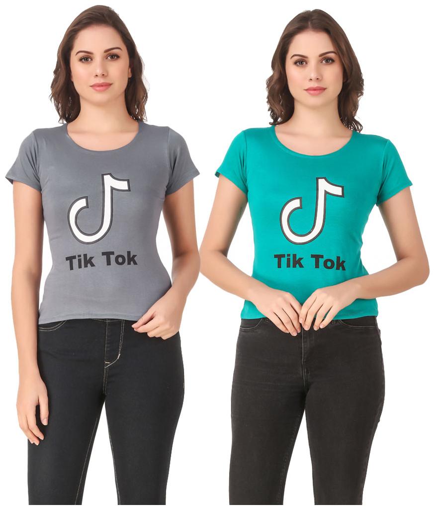 

Red Vee Lycra Printed Half Sleeves Grey Turquoise Color T-Shirt for Women