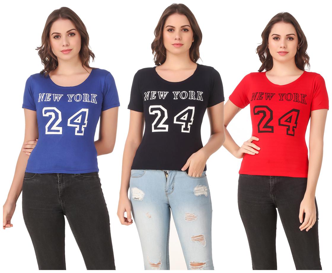 

Red Vee Lycra Printed Half Sleeves Multi Color T-Shirt for Women