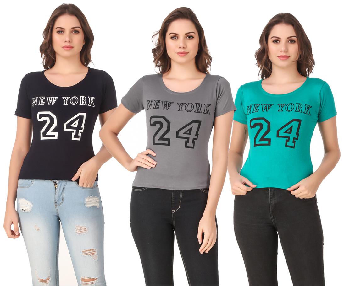 

Red Vee Lycra Printed Half Sleeves Multi Color T-Shirt for Women