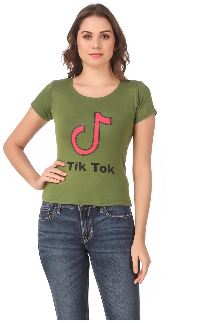 

Red Vee Lycra Printed Half Sleeves Green Color T-Shirt for Women
