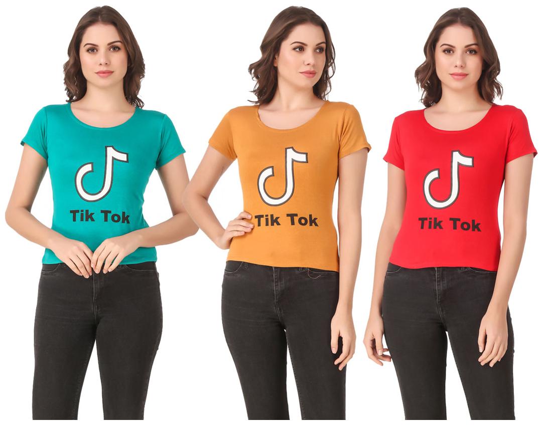 

Red Vee Lycra Printed Half Sleeves Multi Color T-Shirt for Women