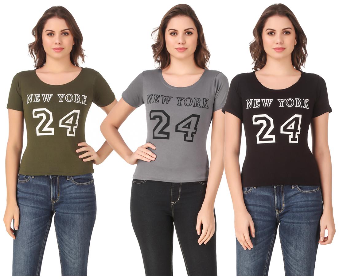 

Red Vee Lycra Printed Half Sleeves Multi Color T-Shirt for Women