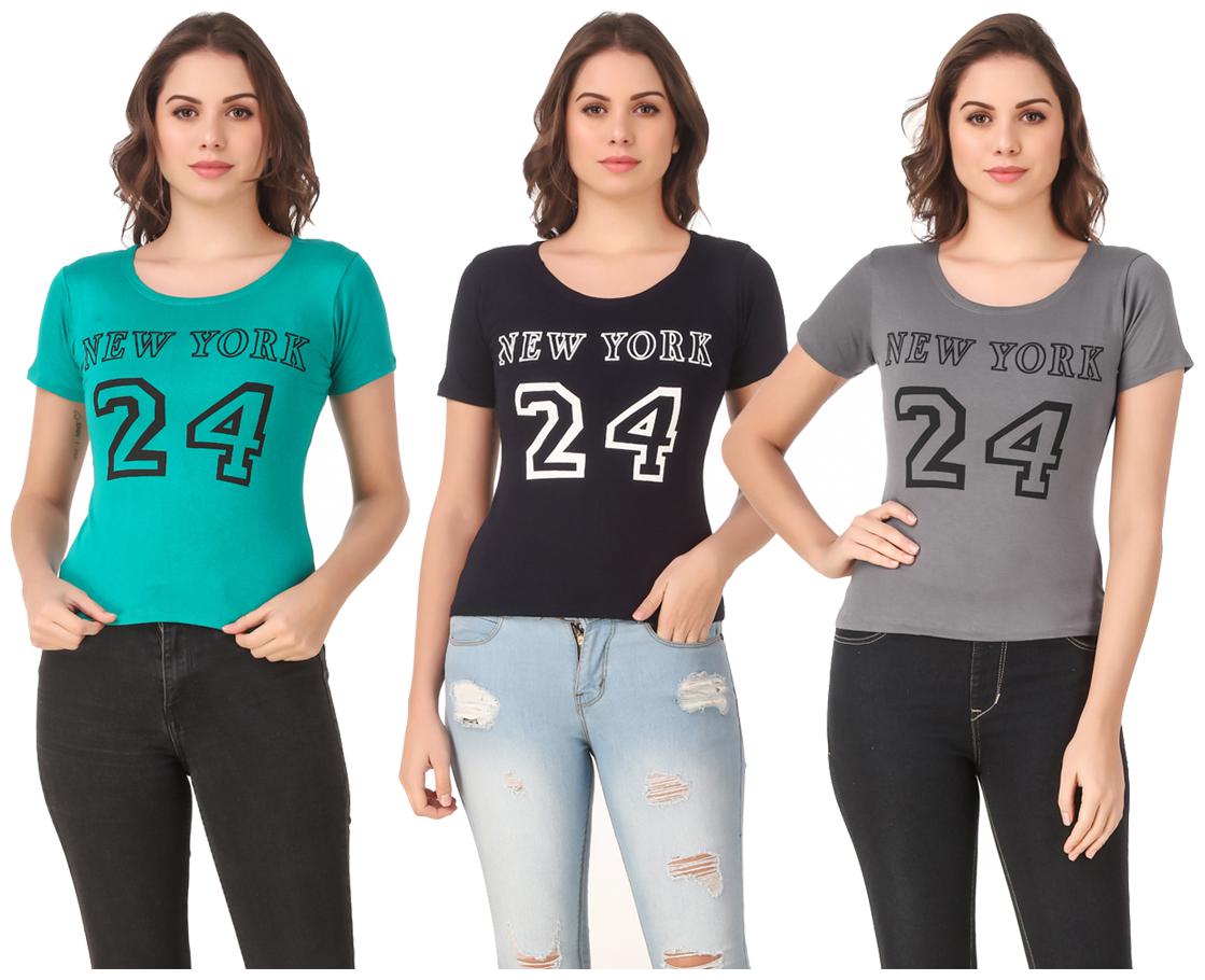 

Red Vee Lycra Printed Half Sleeves Multi Color T-Shirt for Women