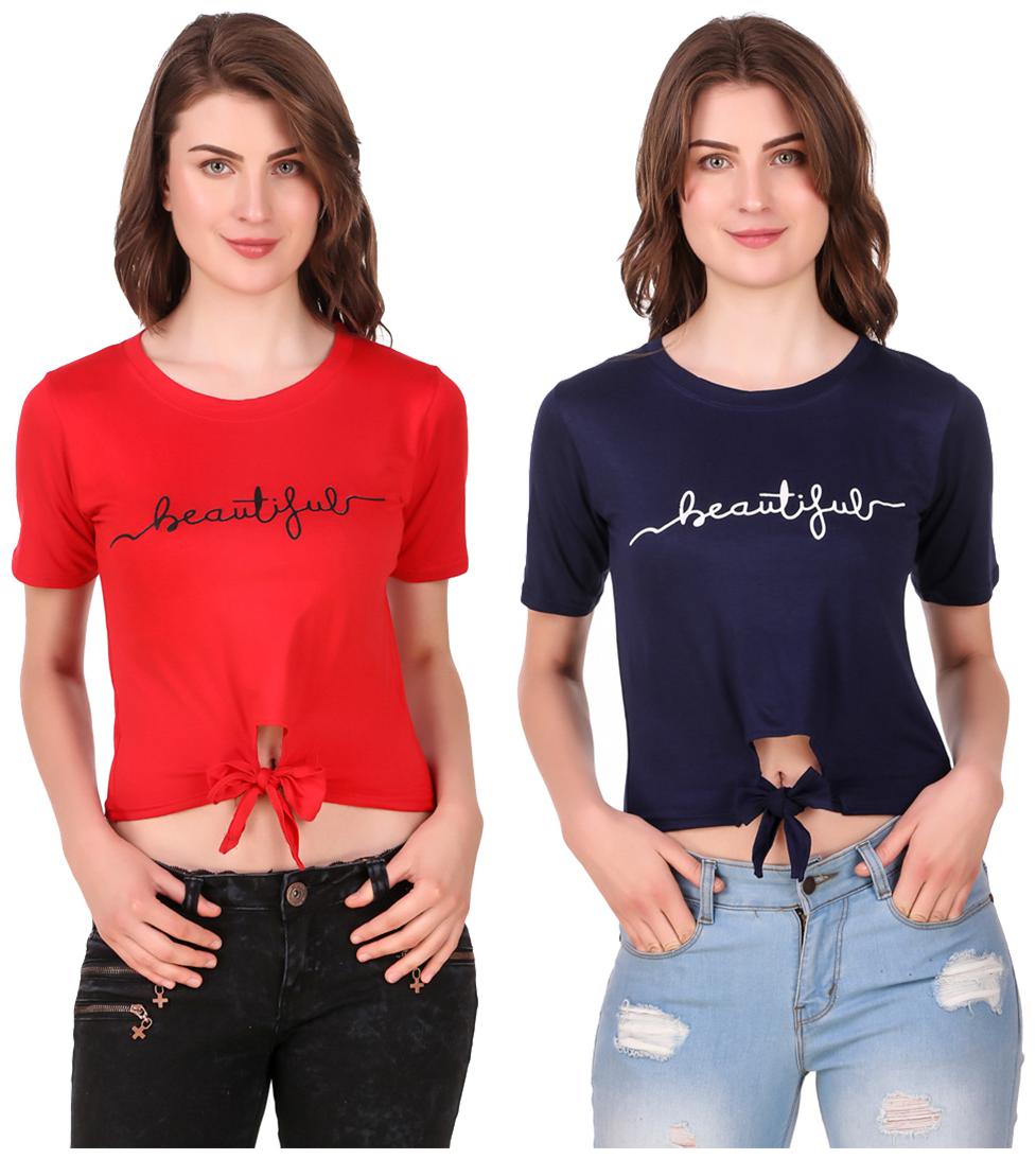 

Red Vee Women Printed Crop top - Red Blue