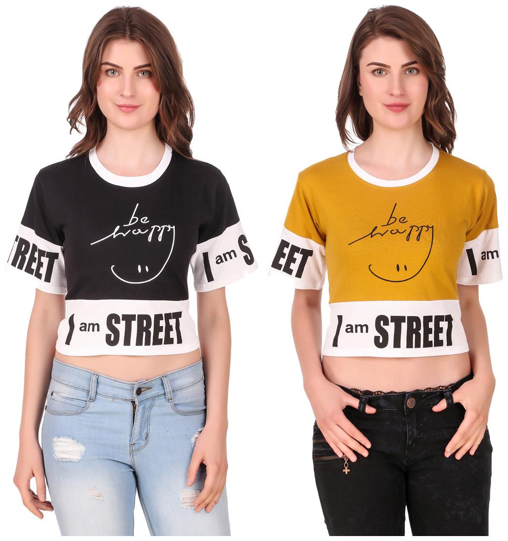 

Red Vee Women Printed Crop top - Black Yellow