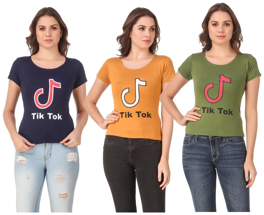 

Red Vee Lycra Printed Half Sleeves Multi Color T-Shirt for Women