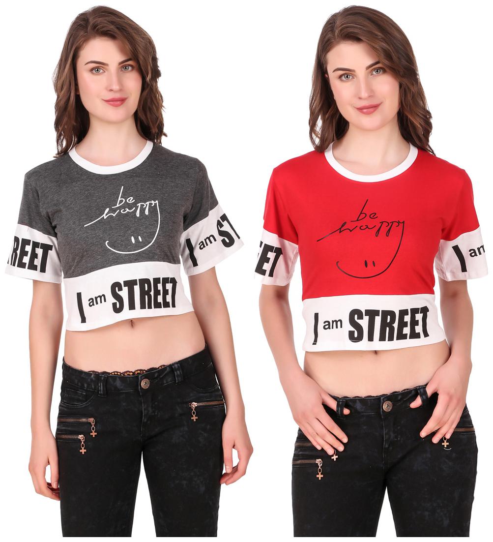 

Red Vee Women Printed Crop top - Grey Red