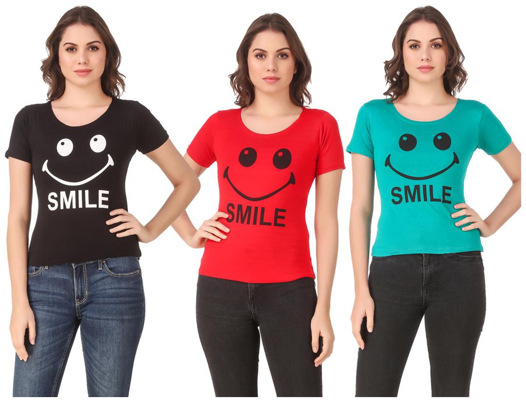 

Red Vee Lycra Printed Half Sleeves Multi Color T-Shirt for Women
