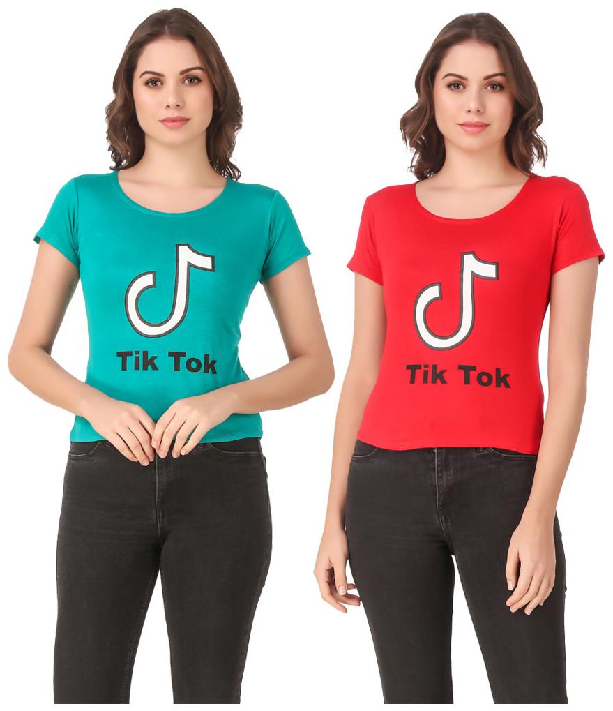 

Red Vee Lycra Printed Half Sleeves Turquoise Red Color T-Shirt for Women
