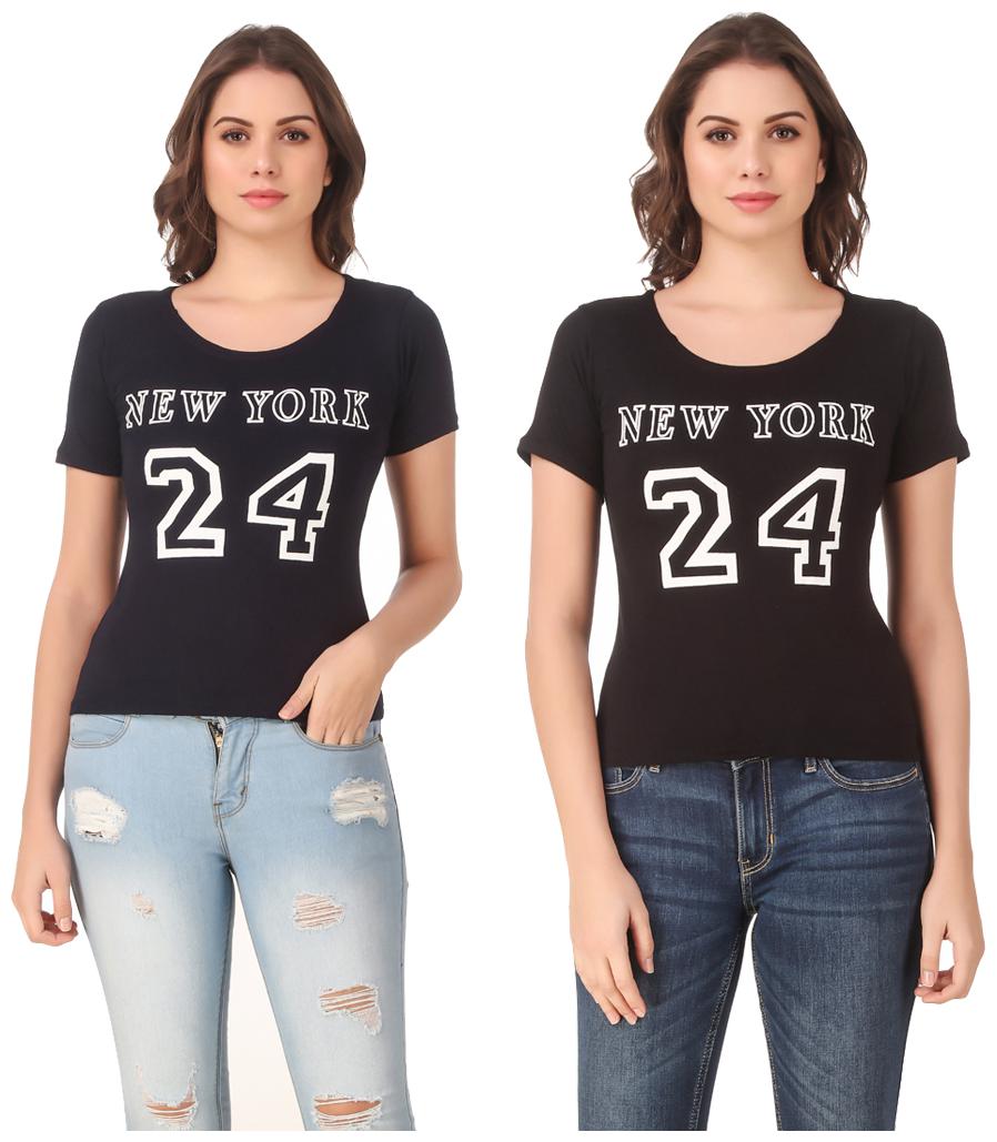 

Red Vee Lycra Printed Half Sleeves Navy Black Color T-Shirt for Women