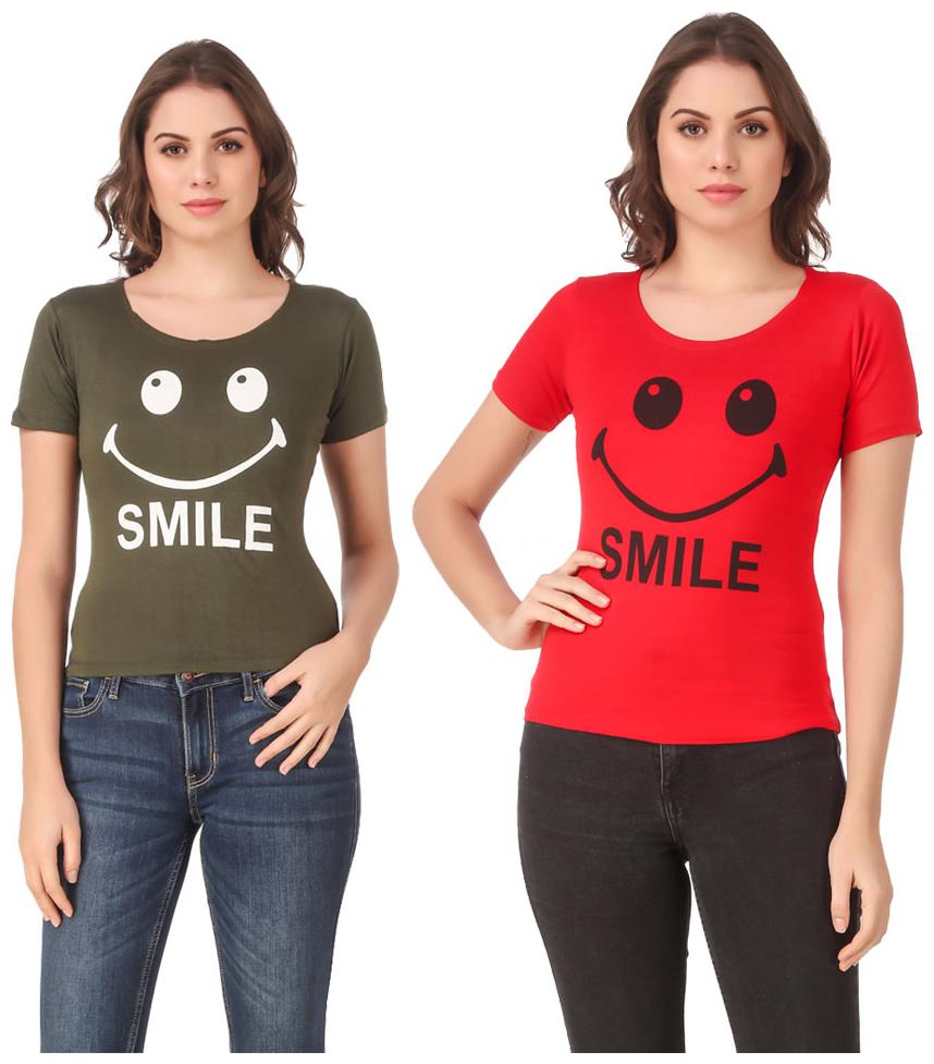 

Red Vee Lycra Printed Half Sleeves Green Red Color T-Shirt for Women